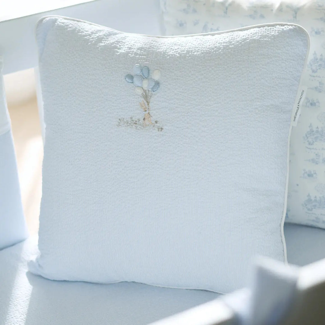 Blue Almonds Ltd Embroidered cushion - Lines - Blue Garden Party Theophile & Patachou