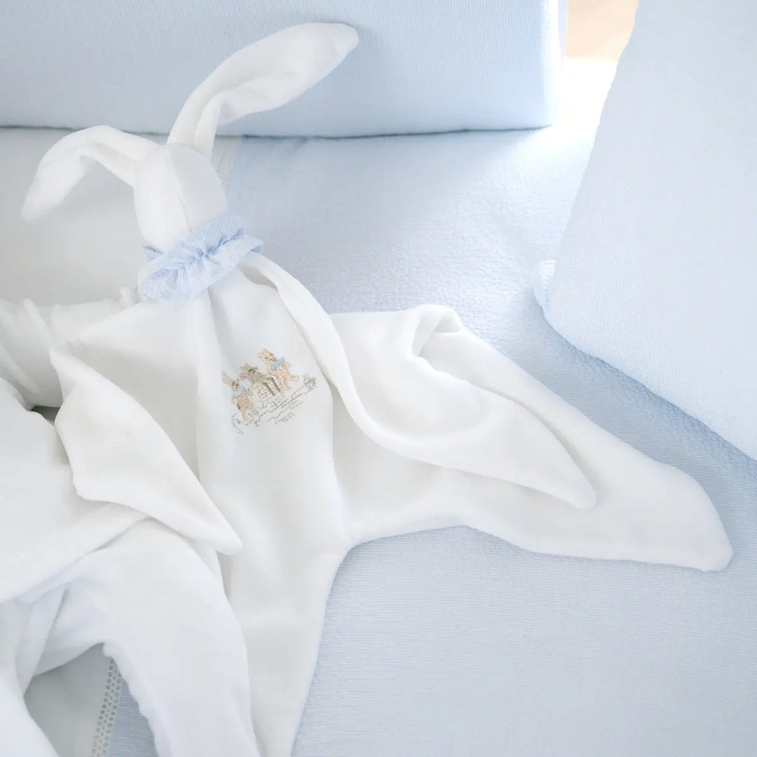 Blue Almonds Ltd Embroidered doudou Soft rabbit - Velvet - Blue Garden Party Theophile & Patachou