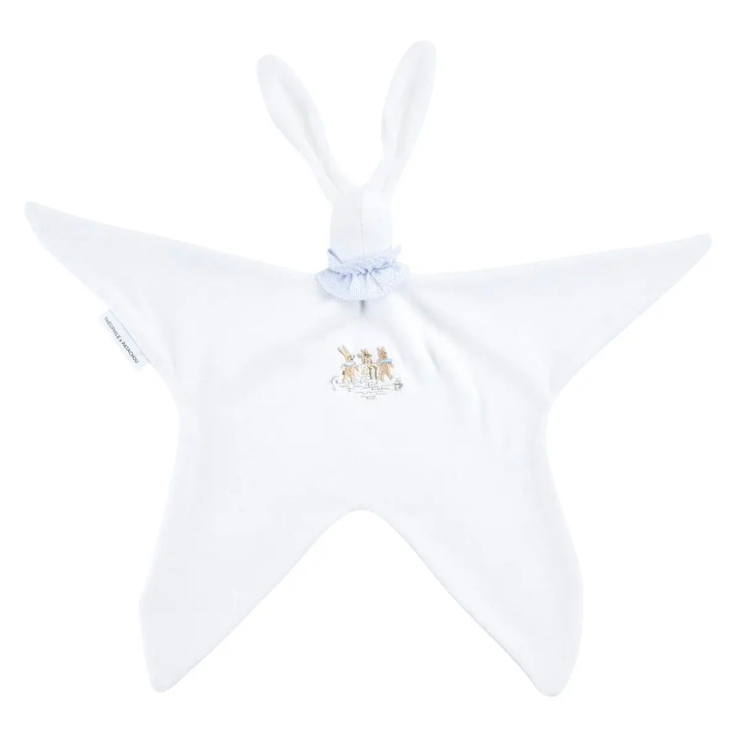 Blue Almonds Ltd Embroidered doudou Soft rabbit - Velvet - Blue Garden Party Theophile & Patachou