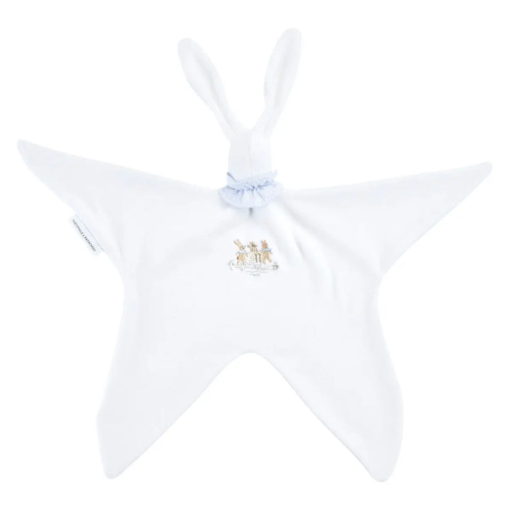 Blue Almonds Ltd Embroidered doudou Soft rabbit - Velvet - Blue Garden Party Theophile & Patachou