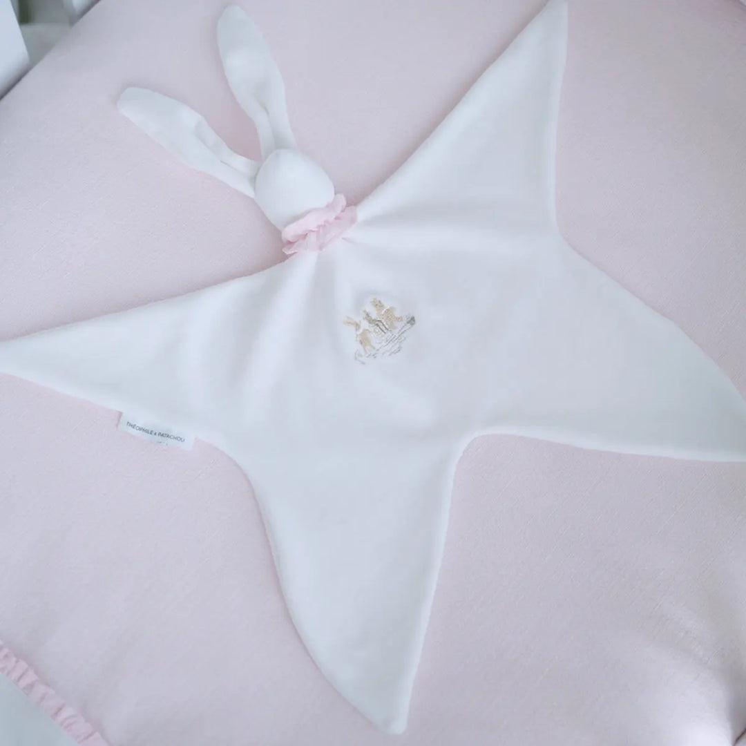 Blue Almonds Ltd Embroidered doudou Soft rabbit - Velvet - Pink Garden Party Theophile & Patachou