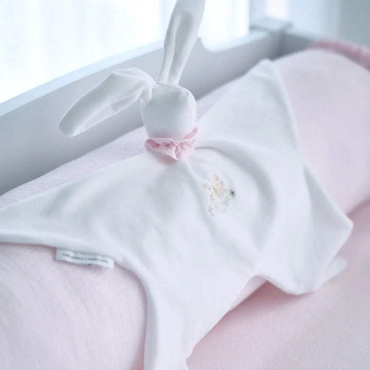 Blue Almonds Ltd Embroidered doudou Soft rabbit - Velvet - Pink Garden Party Theophile & Patachou