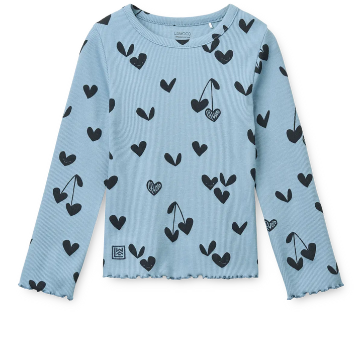 Blue Almonds Ltd Girls Nieve Long Sleeve Rib T-Shirt - Sweethearts / Beach Blue Liewood