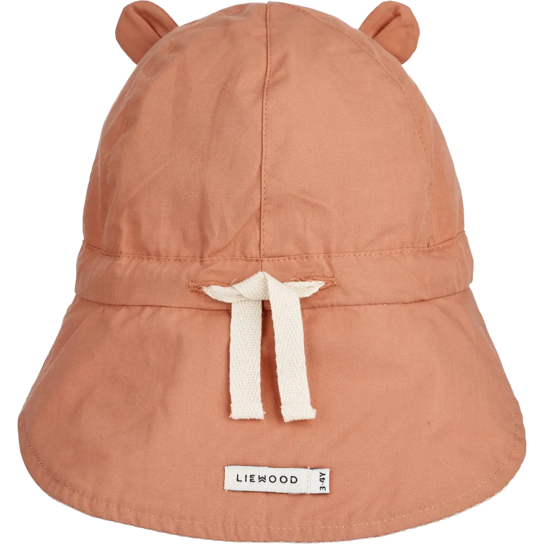 Blue Almonds Ltd Gorm Reversible Seersucker Sun Hat With Ears Y D Stripe - Tuscany rose Sandy Liewood