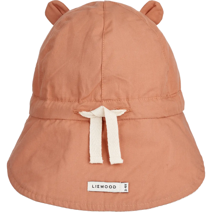 Blue Almonds Ltd Gorm Reversible Seersucker Sun Hat With Ears Y D Stripe - Tuscany rose Sandy Liewood