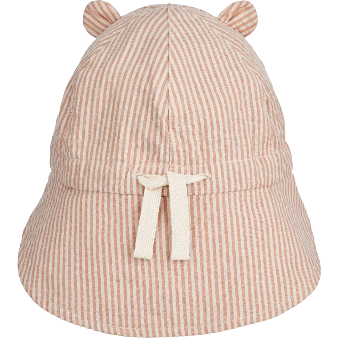 Blue Almonds Ltd Gorm Reversible Seersucker Sun Hat With Ears Y D Stripe - Tuscany rose Sandy Liewood
