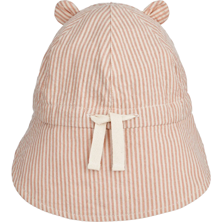 Blue Almonds Ltd Gorm Reversible Seersucker Sun Hat With Ears Y D Stripe - Tuscany rose Sandy Liewood
