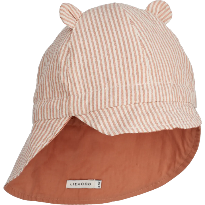Blue Almonds Ltd Gorm Reversible Seersucker Sun Hat With Ears Y D Stripe - Tuscany rose Sandy Liewood