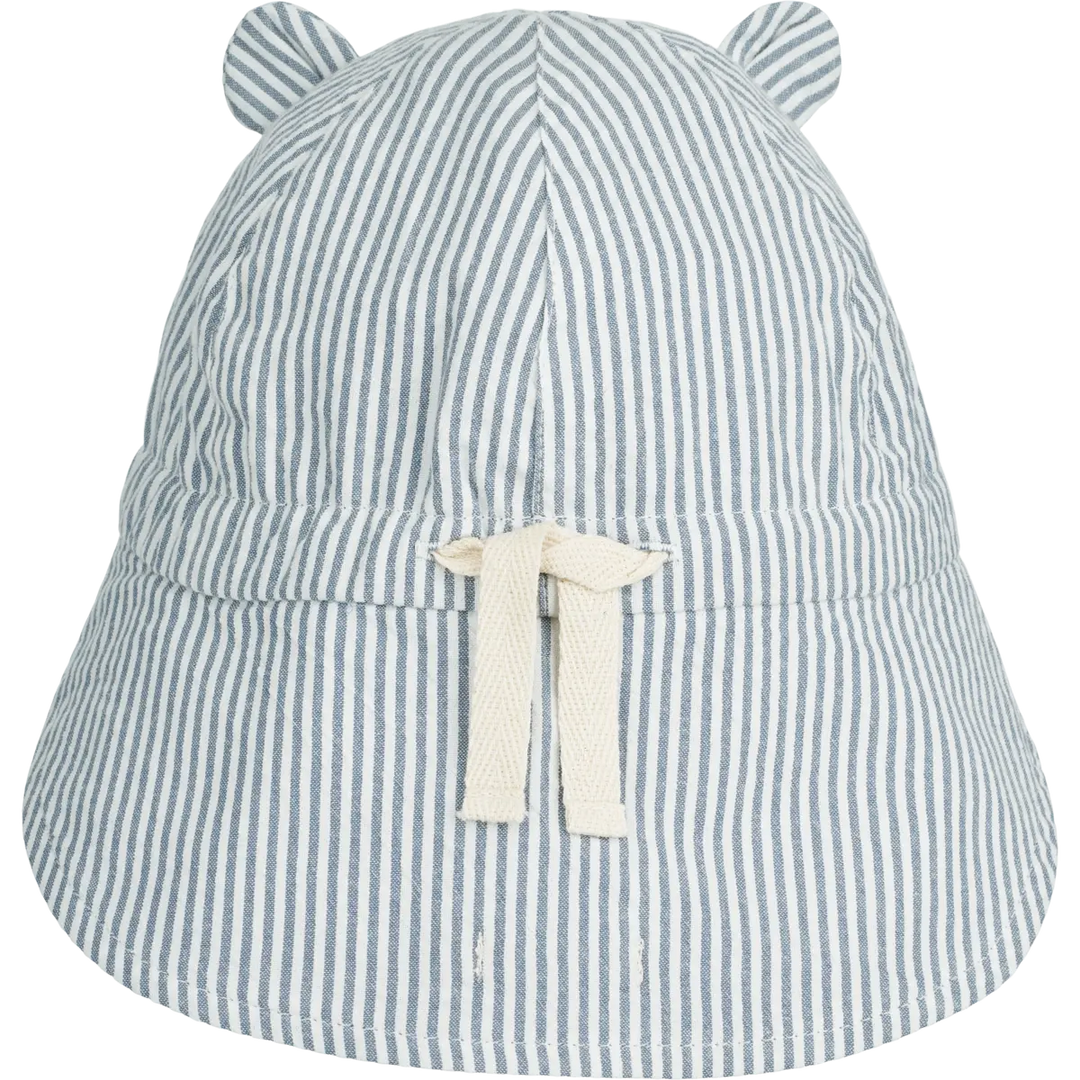 Blue Almonds Ltd Gorm Reversible Seersucker Sun Hat With Ears - Y-D stripe: Blue wave-creme de la creme Liewood