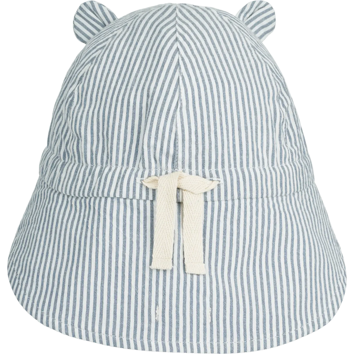 Blue Almonds Ltd Gorm Reversible Seersucker Sun Hat With Ears - Y-D stripe: Blue wave-creme de la creme Liewood