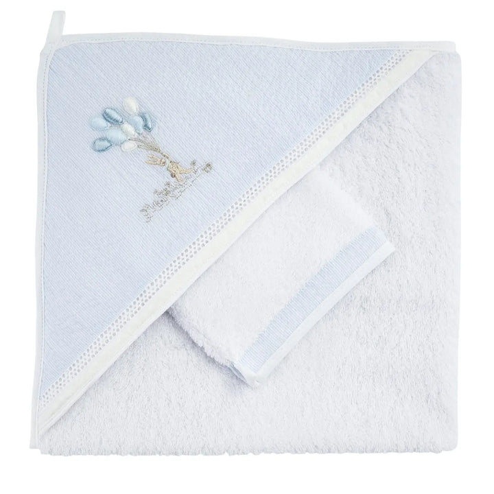 Blue Almonds Ltd Hooded Towel & Mitten - Blue Garden Party Theophile & Patachou