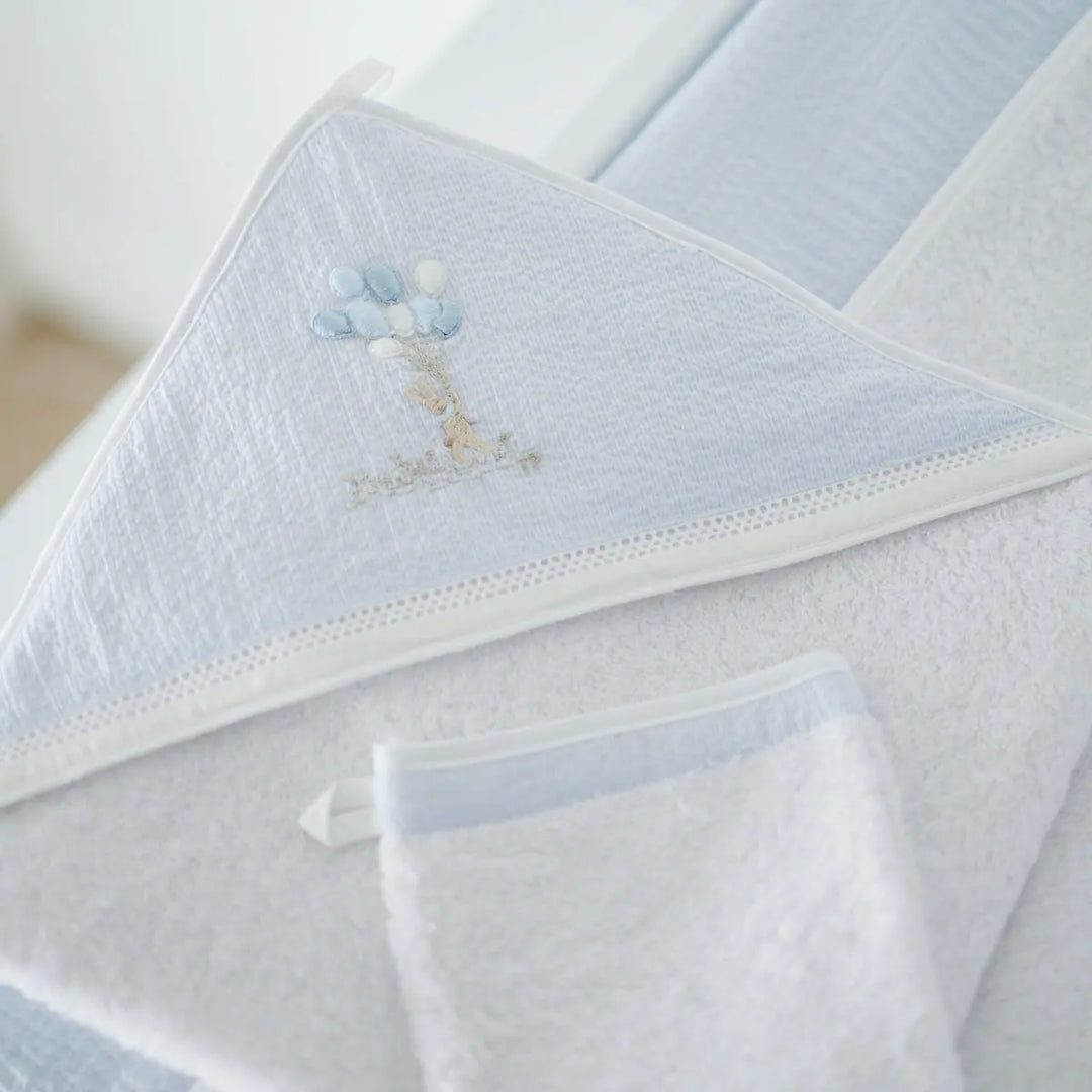 Blue Almonds Ltd Hooded Towel & Mitten - Blue Garden Party Theophile & Patachou