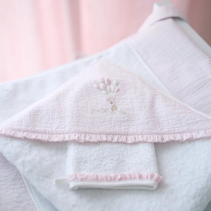 Blue Almonds Ltd Hooded Towel & Mitten - Pink Garden Party Theophile & Patachou