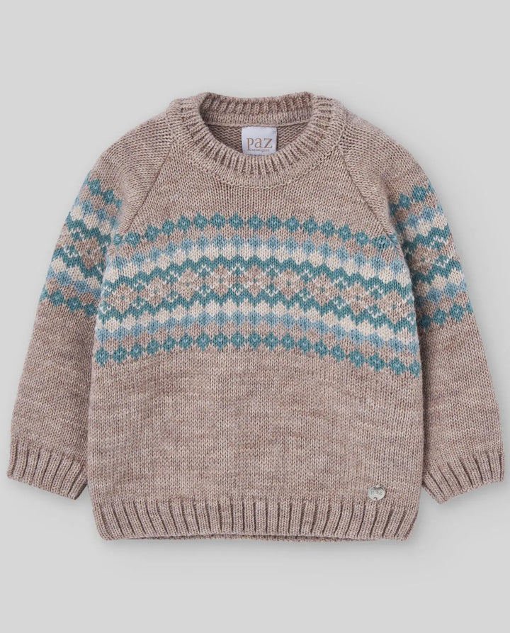 Blue Almonds Ltd KNIT INFANT GIRL PULLOVER POMPON - Hazelnut Paz Rodriguez