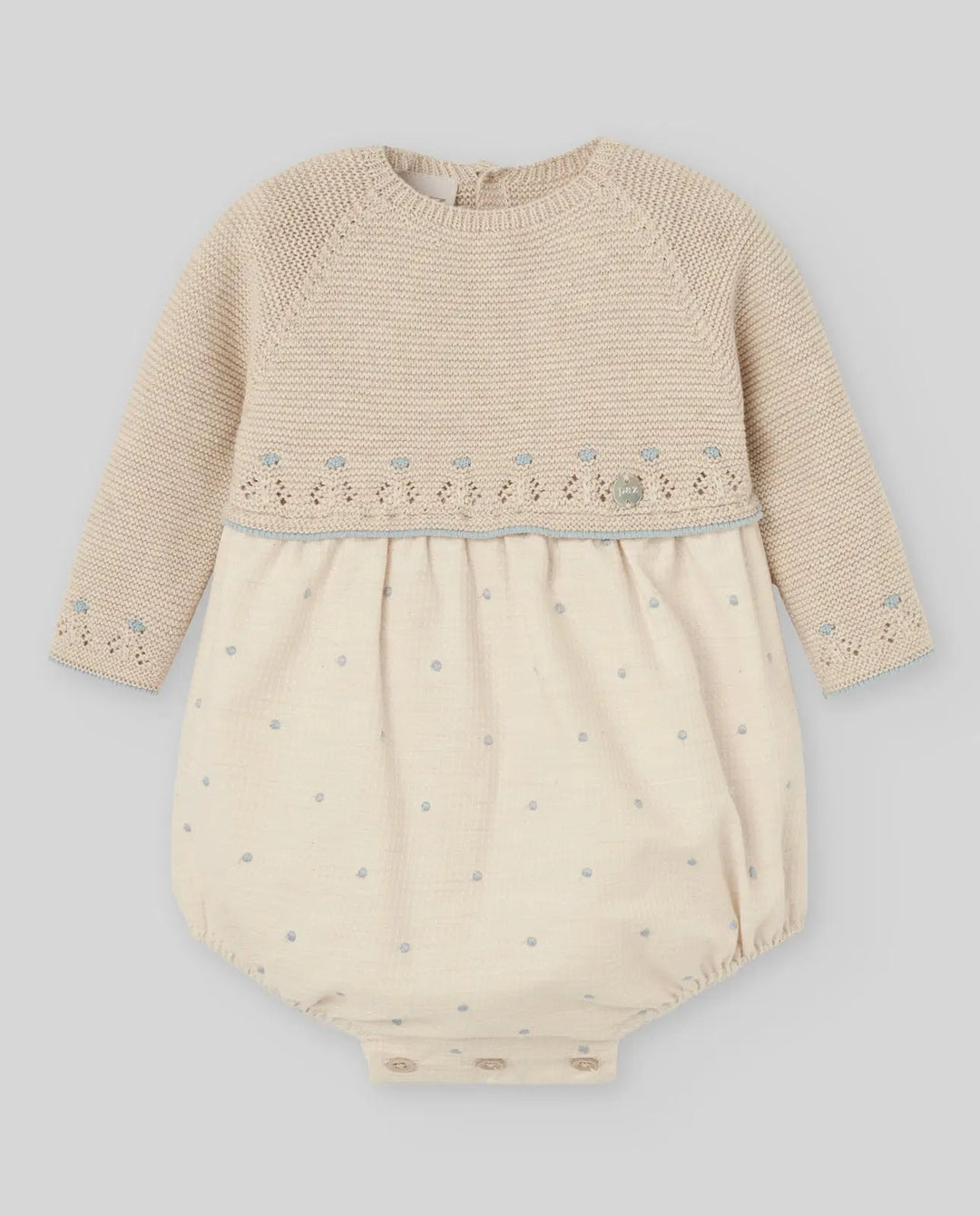 Blue Almonds Ltd KNIT NEWBORN ROMPER ALEGRIA - Light Brown/Chalk Blue Paz Rodriguez