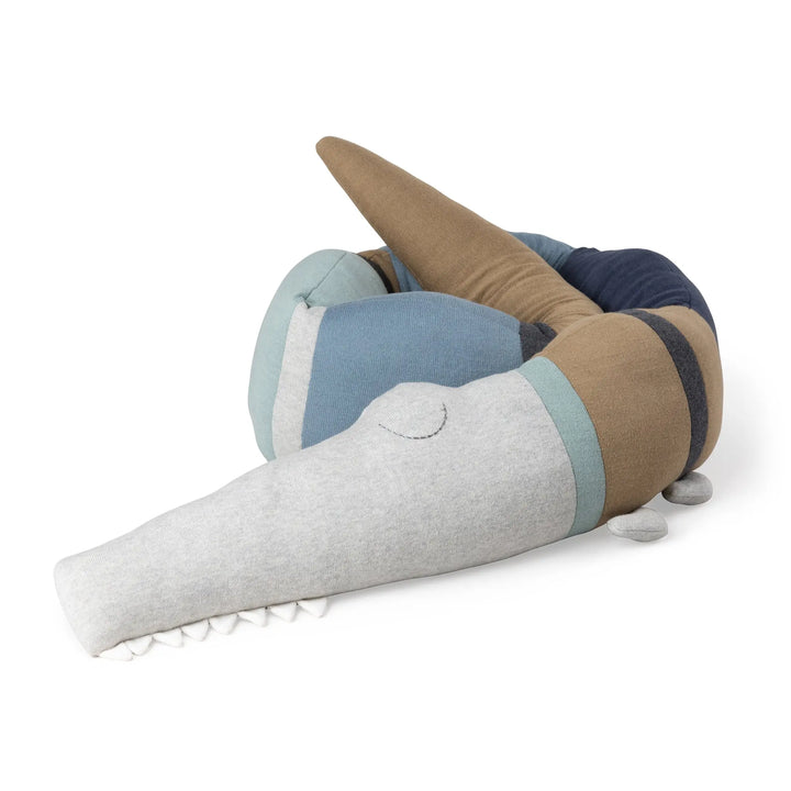 Blue Almonds Ltd Knitted cushion Sleepy Croc - Dusty Blue Sebra