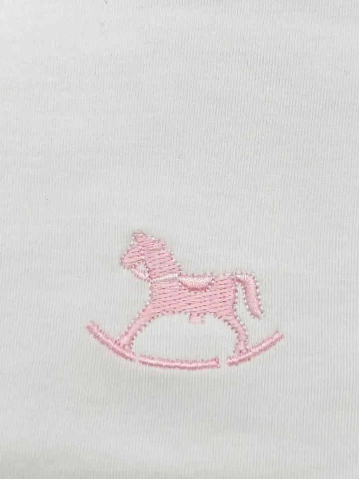 Signature rocking horse footie pink