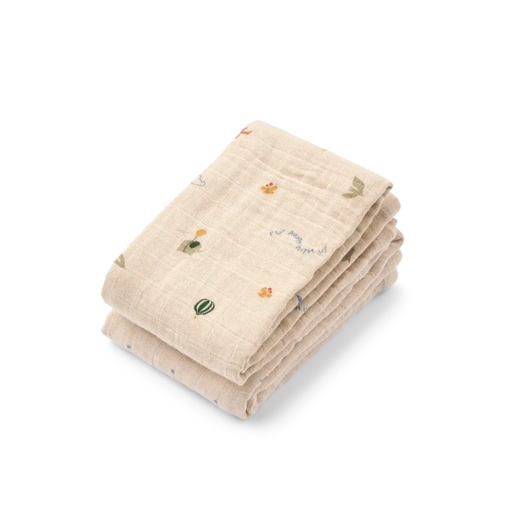Blue Almonds Ltd Lewis Baby Muslin Cloths 2-Pack - Star / Flying Mix Liewood
