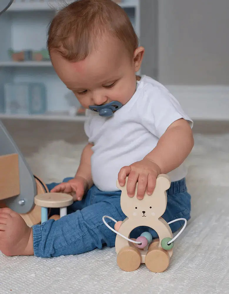 Pull Teddy With Abacus Blue Almonds