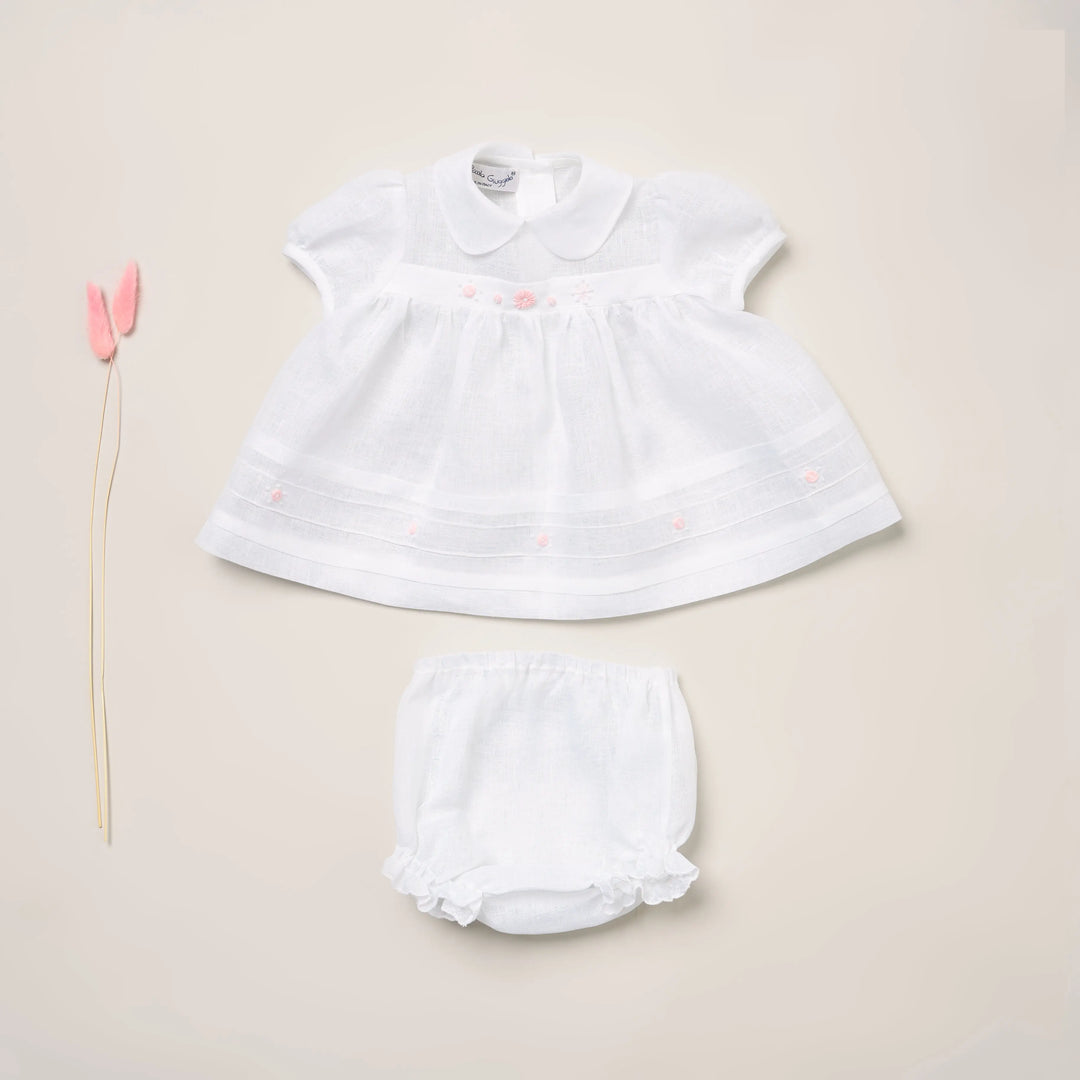 Blue Almonds Ltd Baby Girls linen Dress 'Fiori Rosa' Piccola Giuggiola