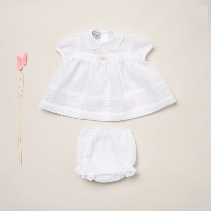 Blue Almonds Ltd Baby Girls linen Dress 'Fiori Rosa' Piccola Giuggiola
