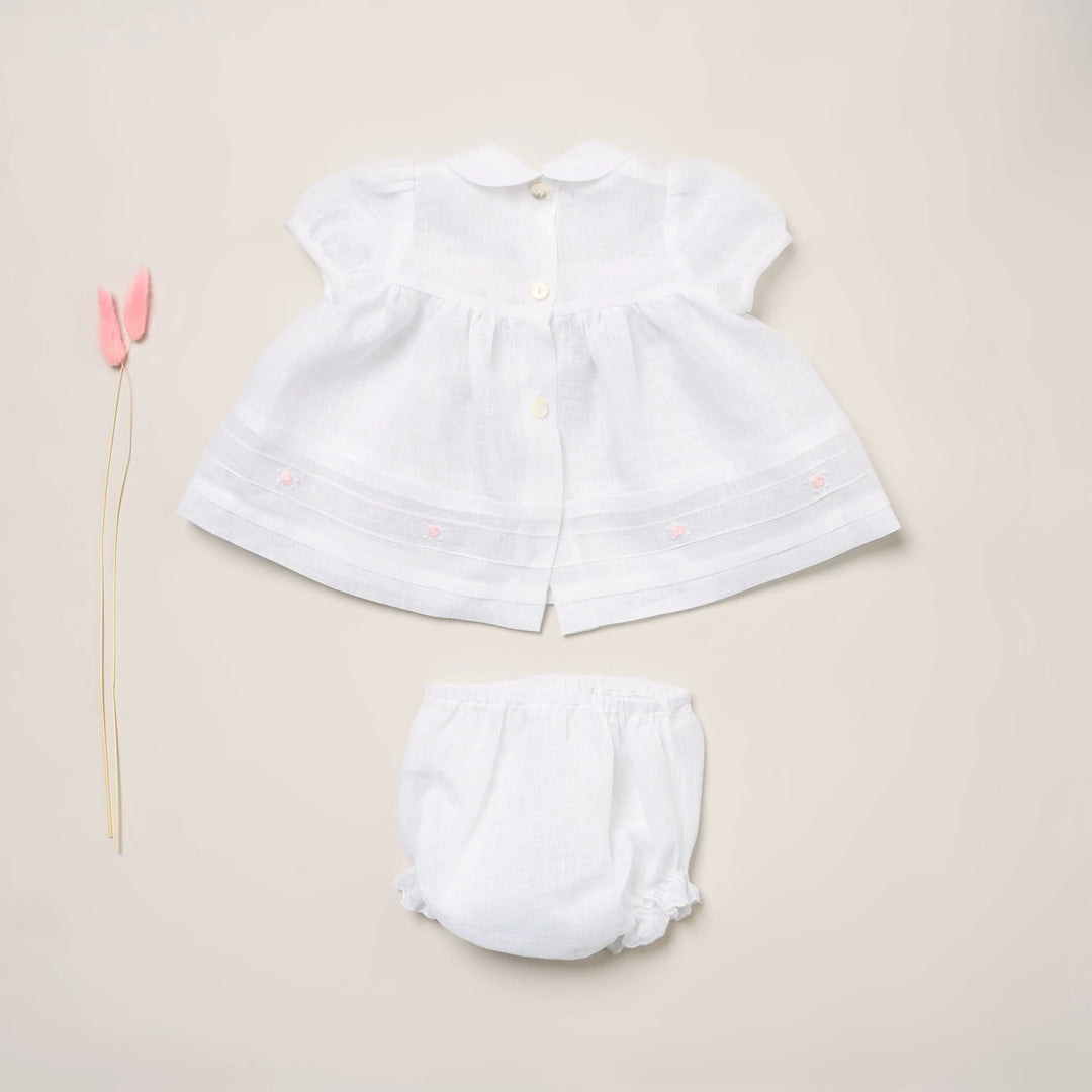 Blue Almonds Ltd Baby Girls linen Dress 'Fiori Rosa' Piccola Giuggiola