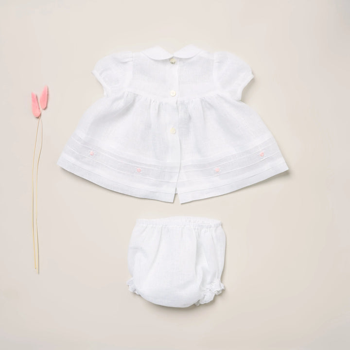 Blue Almonds Ltd Baby Girls linen Dress 'Fiori Rosa' Piccola Giuggiola