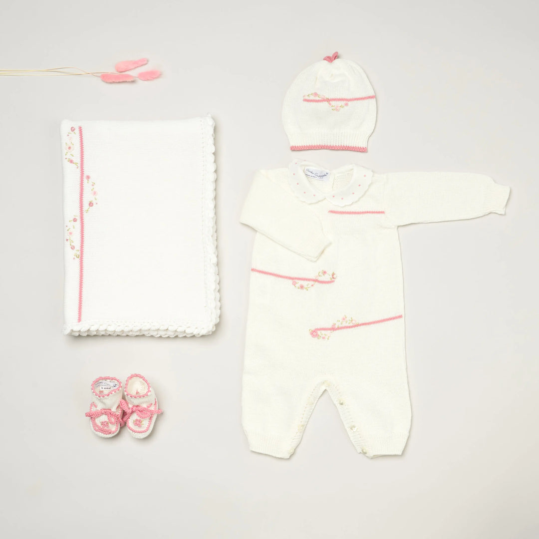 Blue Almonds Ltd Baby girls knitted layette gift 'Piccola Rosa' Piccola Giuggiola