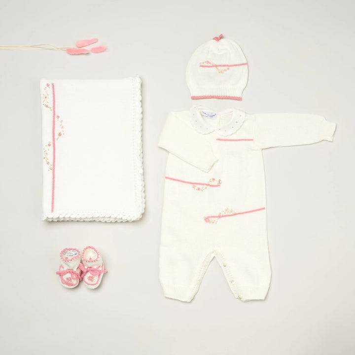 Blue Almonds Ltd Baby girls knitted layette gift 'Piccola Rosa' Piccola Giuggiola