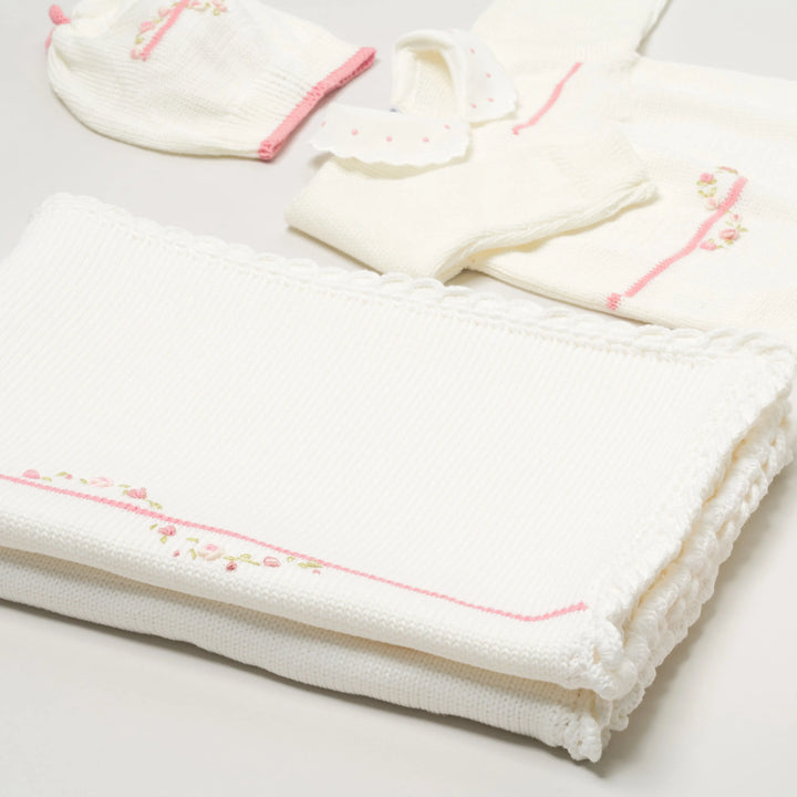 Blue Almonds Ltd Baby girls knitted layette gift 'Piccola Rosa' Piccola Giuggiola