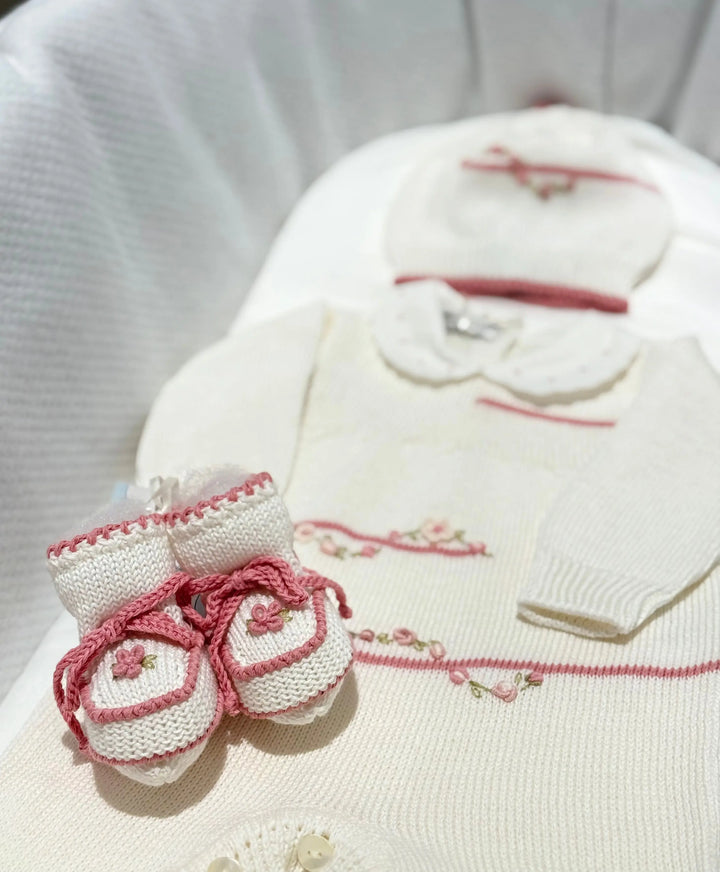 Blue Almonds Ltd Baby girls knitted layette gift 'Piccola Rosa' Piccola Giuggiola