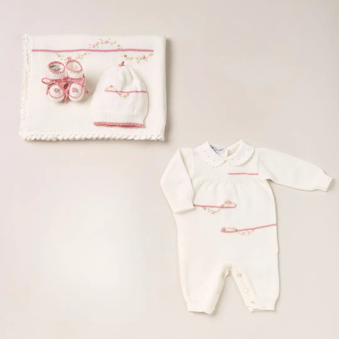 Blue Almonds Ltd Baby girls knitted layette gift 'Piccola Rosa' Piccola Giuggiola