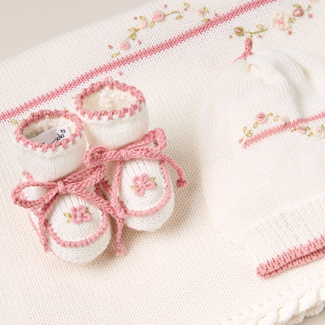 Blue Almonds Ltd Baby girls knitted layette gift 'Piccola Rosa' Piccola Giuggiola