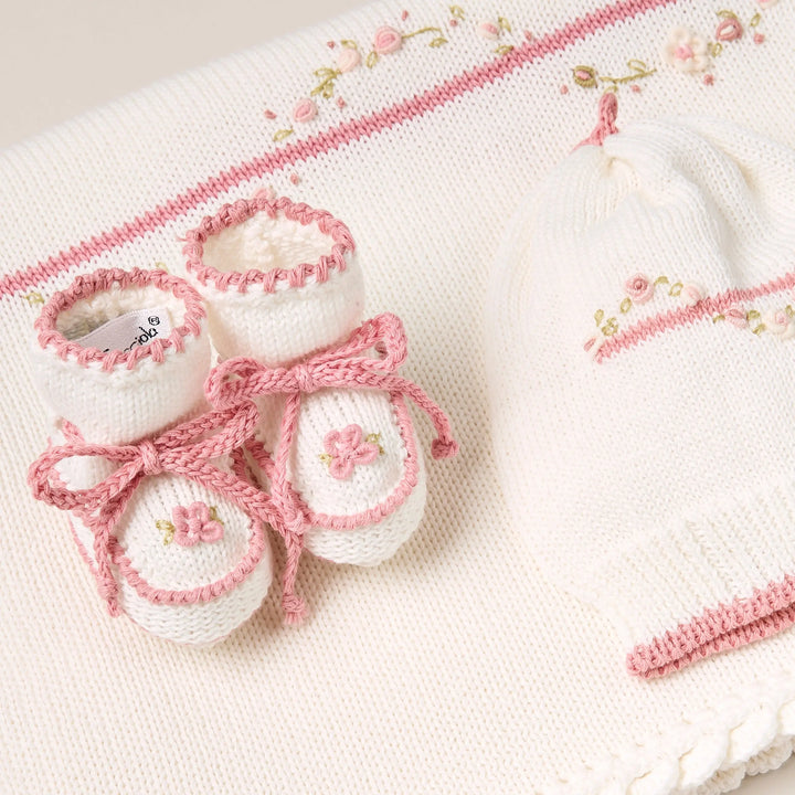 Blue Almonds Ltd Baby girls knitted layette gift 'Piccola Rosa' Piccola Giuggiola