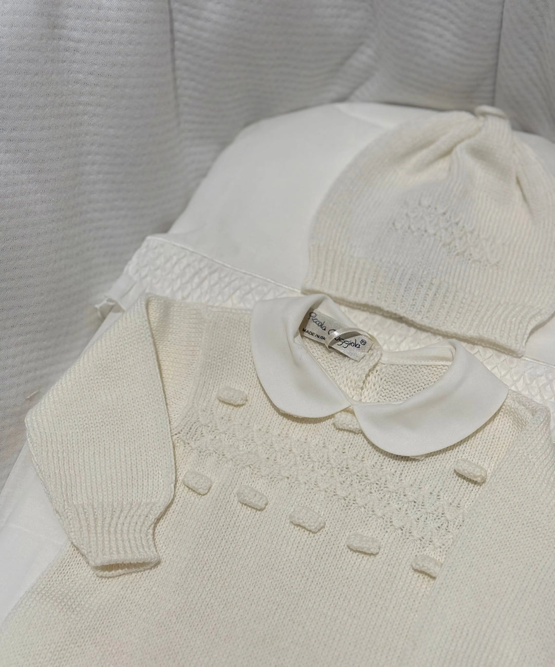 Blue Almonds Ltd Baby knitted layette gift 'Eleganza' Piccola Giuggiola