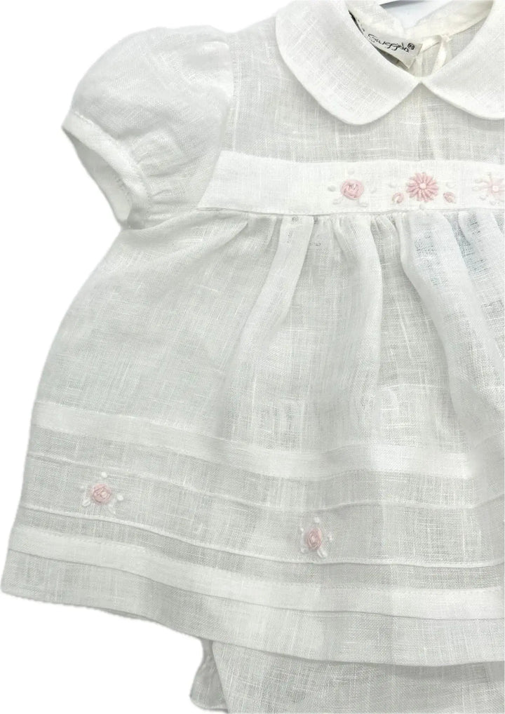 Blue Almonds Ltd Baby Girls linen Dress 'Fiori Rosa' Piccola Giuggiola