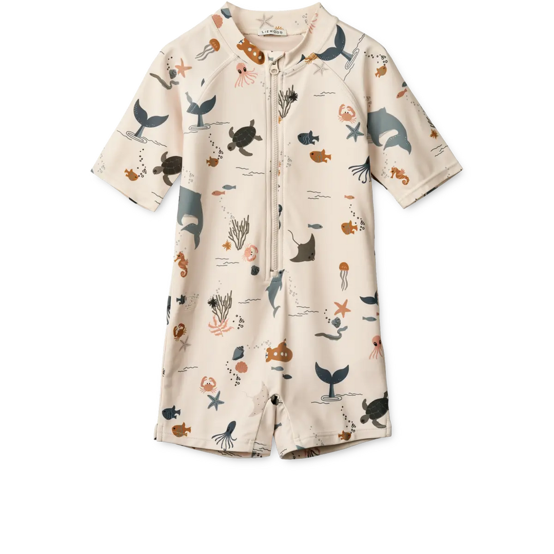 Blue Almonds Ltd Max Printed Shortsleeve Swim Jumpsuit - Sea creature / Sandy - UNISEX LIEWOOD
