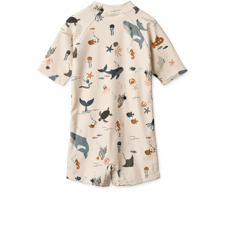 Blue Almonds Ltd Max Printed Shortsleeve Swim Jumpsuit - Sea creature / Sandy - UNISEX LIEWOOD