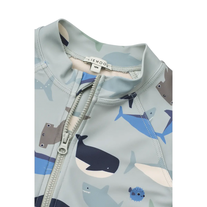 Blue Almonds Ltd Max Printed Shortsleeve Swim Jumpsuit - Shark / Dove blue - UNISEX LIEWOOD