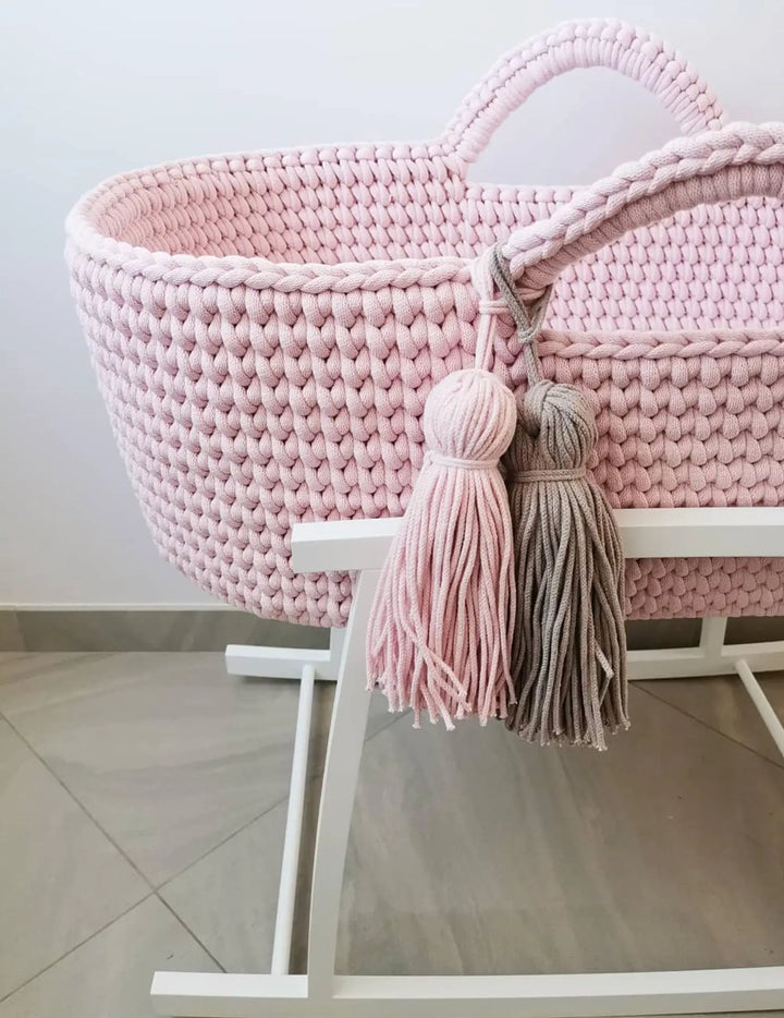 Blue Almonds Ltd Handmade Crochet Moses Basket - Baby Pink Like Moses
