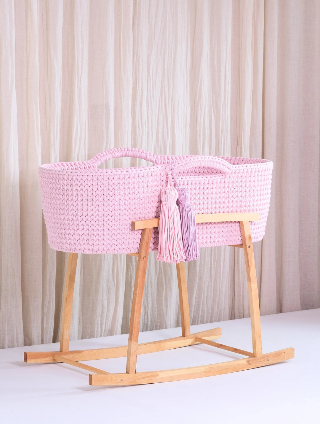 Blue Almonds Ltd Handmade Crochet Moses Basket - Baby Pink Like Moses