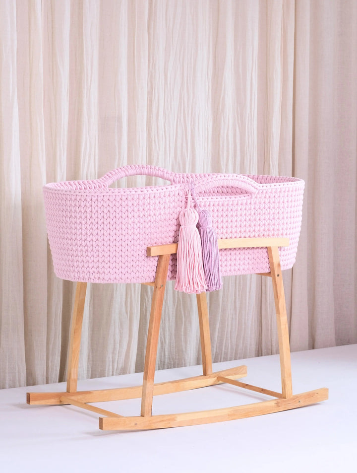 Blue Almonds Ltd Handmade Crochet Moses Basket - Baby Pink Like Moses