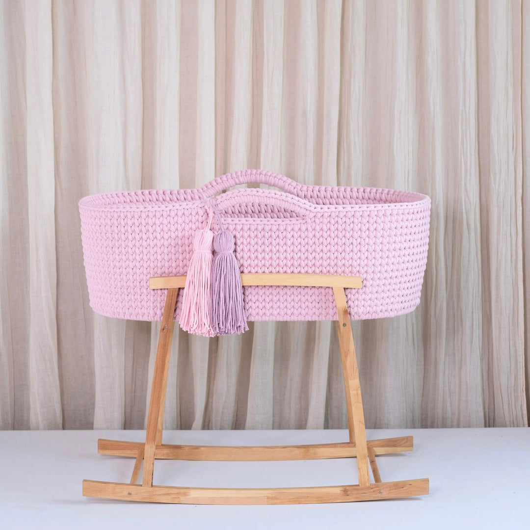 Blue Almonds Ltd Handmade Crochet Moses Basket - Baby Pink Like Moses