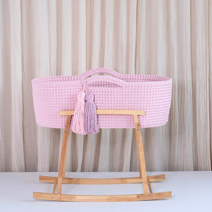 Blue Almonds Ltd Handmade Crochet Moses Basket - Baby Pink Like Moses