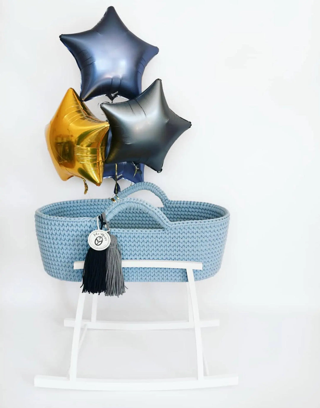Blue Almonds Ltd Handmade Crochet Moses Basket - Misty Blue Like Moses
