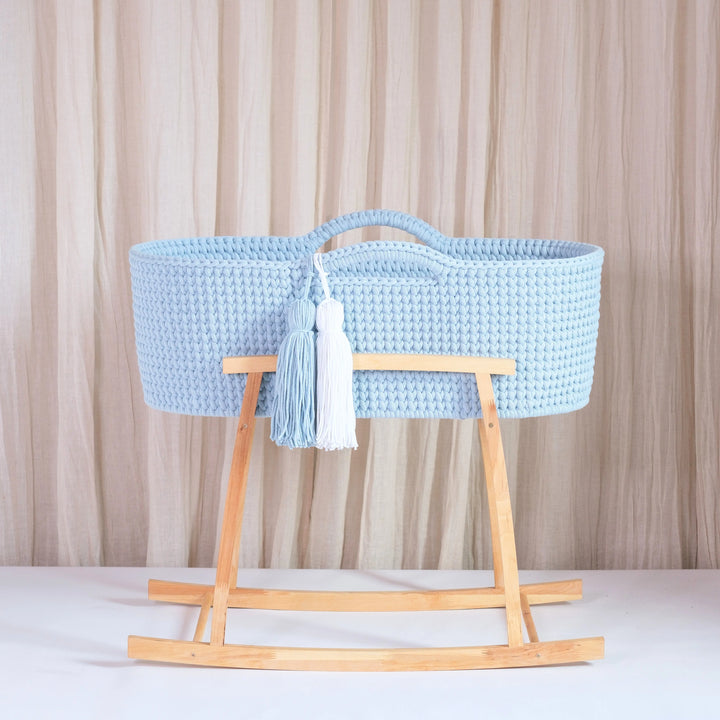 Blue Almonds Ltd Handmade Crochet Moses Basket - Misty Blue Like Moses