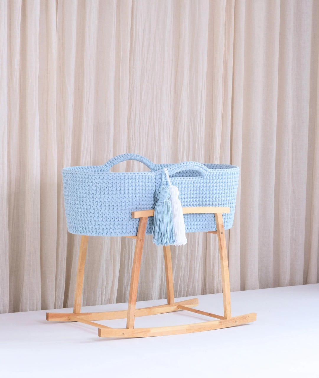 Blue Almonds Ltd Handmade Crochet Moses Basket - Misty Blue Like Moses