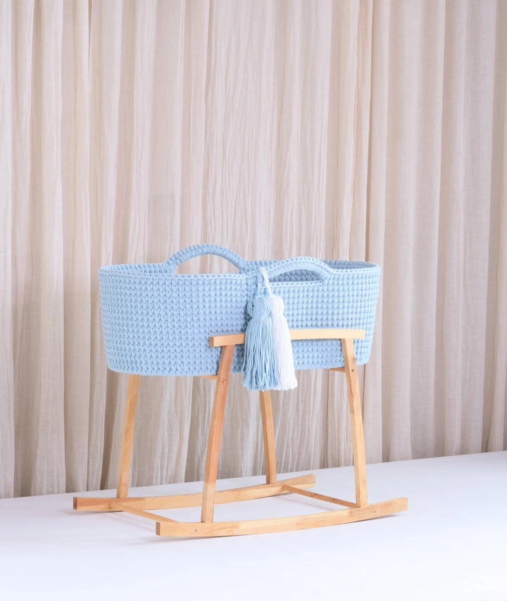 Blue Almonds Ltd Handmade Crochet Moses Basket - Misty Blue Like Moses