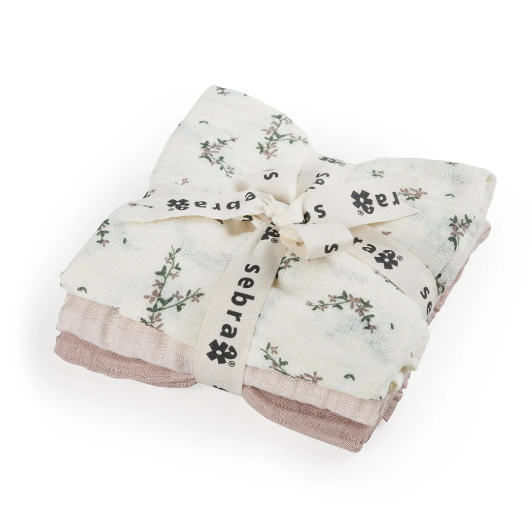 Blue Almonds Ltd Muslin 3 pack in Powder Blossom Sebra
