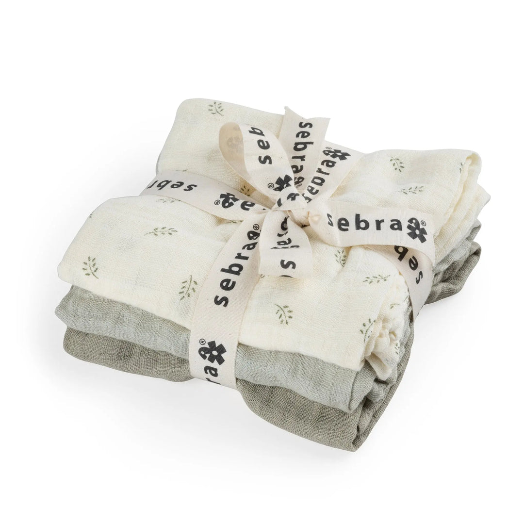 Blue Almonds Ltd Muslin 3 pack in Sophora Leaves Sebra